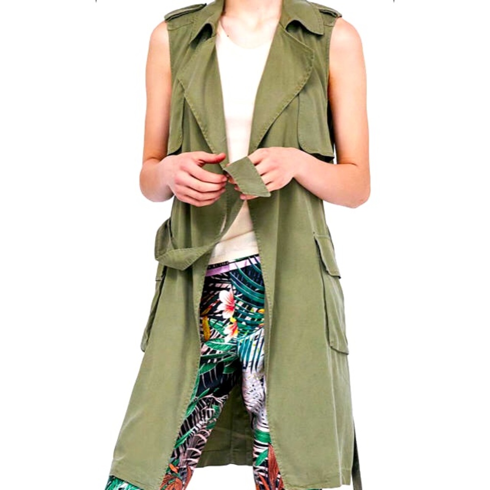 Khaki green flowy vest.